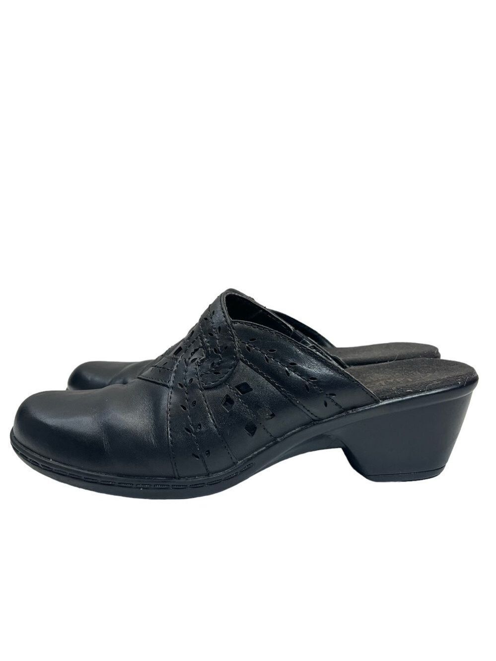 Clarks Bendables Black Leather Mule Slide Clogs Heels 60386, size 7